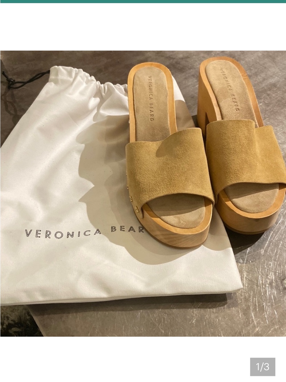 Veronica Beard Tan Suede Platform Mule Sandals